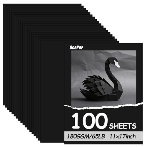 OcePor 100 Sheets Black Cardstock 11 x 17 65lb/180gsm Black Card Stock Thick Card Stock Paper Heavy Cardstock Paper for Printer Resume Scrapbooks Art Crafts Business Cards