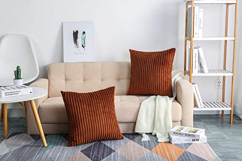 Tangdepot, Set Of 2 Soft Plush Velvet Big Striped Corduroy Solid Decorative Throw Pillow Covers, Euro Shams, European Pillow Covers - (24"X24" 2 Pieces, A60 Chocolate) #TOP2