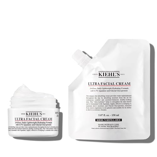 Kiehl's Ultra Facial Cream Duo, with 4.5% Squalane to Strengthen Skin's Moisture Barrier - Refill Pouch and 0.95 Fl Oz Reusable Jar