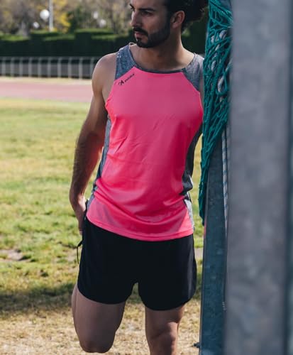 ASIOKA Elba Camiseta Deportiva Tirantes Hombre, Camiseta de Running para Hombre, Camiseta técnica de Tirantes, Color Fucsia, M