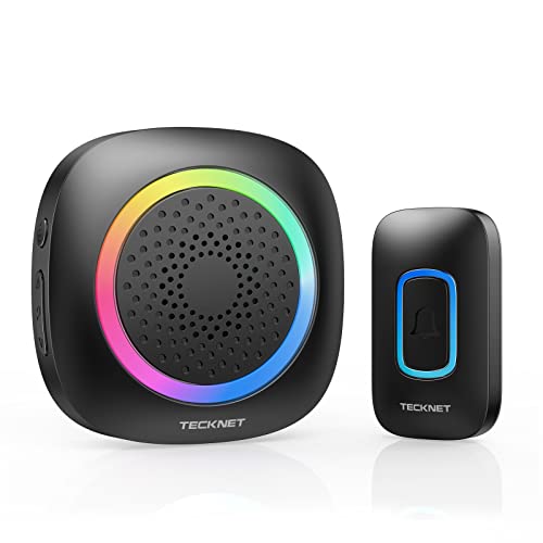 TECKNET Longest 1300 Feet Wireless Doorbell with RGB Alarm Lighting Battery-Powered IP66 Waterproof Design 60+Chimes & 5-Level Volume for Home/Apartment/Classroom/Business 4.5-Year Battery Life Black