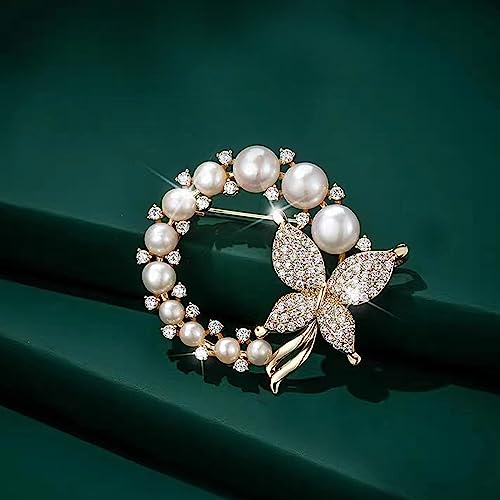 Image of Crystal Pearl Flower Brooches Pins Fashion Beautiful Created Rhinestone Floral Brooch Good Idea for Party Dance Wedding Banquet for Elegant Women Girl