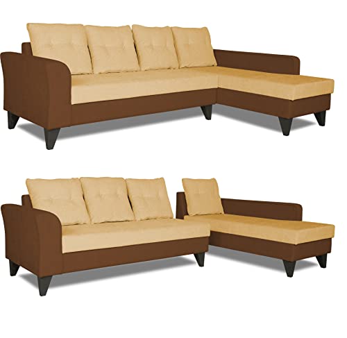 Image of Adorn India Maddox Tufted L Shape 6 Seater Sofa Set RHS (Brown & Beige) (3 Year Warranty)