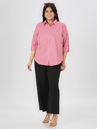Image of Style Quotient Plus Women Blue and White Stripe Polycotton Regular Formal Shirt