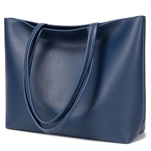 MEEGIRL Damen Henkeltaschen, Einfache Handtaschen PU Leder Tote Shopper Bag für Arbeit, Schule, Einkauf mit Reißverschluss und Innentasche (Dark Blue)