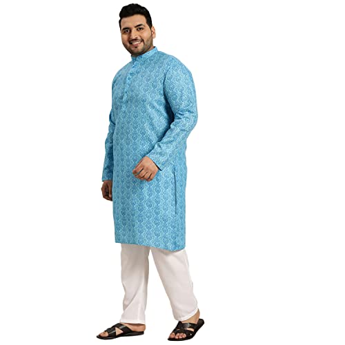 Image of SOJANYA PLUS (Since 1958) Men's Cotton Blend Navy Blue and Black Printed Kurta and White Pyjama Set