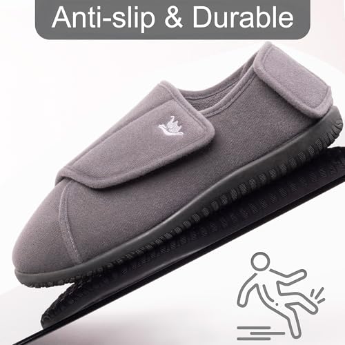 Image of Men's Memory Foam Diabetic Slippers with Adjustable Closure, Extra Wide Comfy Warm Plush Fleece Arthritis Edema Swollen Diabetic House Shoes Machine Washable with Anti Slip Sole