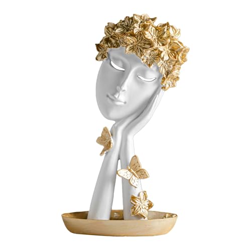 Escultura facial – Decoración de estatua de cara de mujer, pelo rubio, escultura de cara abstracta de resina | Estatua de cara de mujer, colección de personajes abstractos para sala de estar y