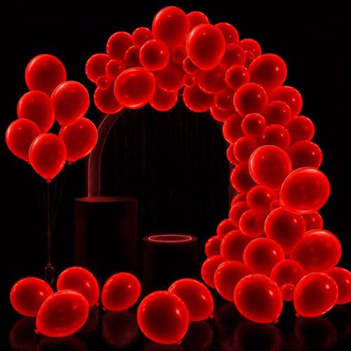 Image of 100 Pcs UV Neon Red Balloons 12 inch Neon Party Supplies, Balloons, Glow in the Dark for Birthday, Graduation, Baby Shower,Wedding, Anniversary Valentines Party Decorations
