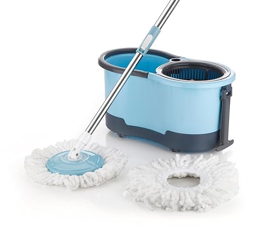 Plastic Big Bucket with 2 Microfiber Refills, Floor Cleaning Mop with Bucket, pocha for Floor Cleaning, Mopping Set Spin Mop, Easy Wheels (Blue) (B0DGGW5TB9) Amazon Price History, Amazon Price Tracker