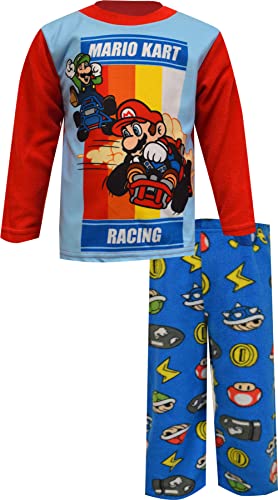 Nintendo Boy's Mario Kart Racing 2 Piece Fleece Pajama Set, 8, Blue