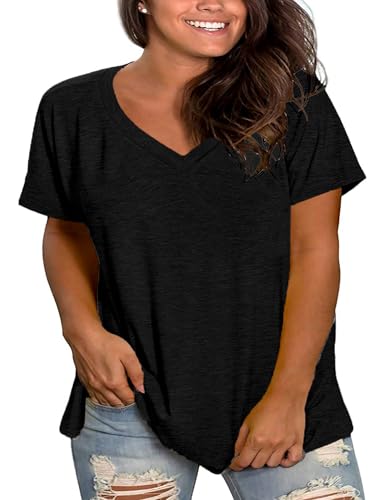 Plus Size V Neck T Shirts Women Short Sleeve Tops Casual Summer Tshirts Loose Fit Tee2