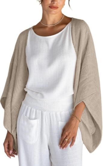 Linen Cardigan 3/4 Sleeve Open Front For Women Loose Cover Ups Lightweight Shrug Sweaters