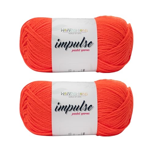 Image of WOAFashions Impulse Hand Knitting & Crochet Yarn, Premium Acrylic, 4 : Medium (Tiger Orange) (2x100gms / 3.5oz / 200mtr / 218yds)