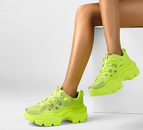 Image of LUCKY STEP Women Chunky Platform Dad Colorblock Casual Lace-Up Walking Sneakers