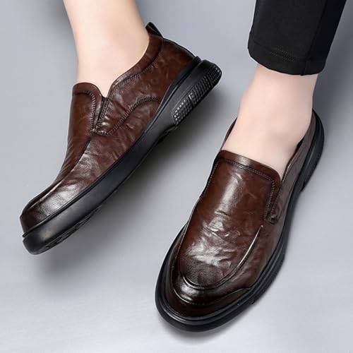 Men's Leather Round Toe Slip-On Loafers Comfort Breathable Oxford Shoes Casual Business Formal Shoes 6