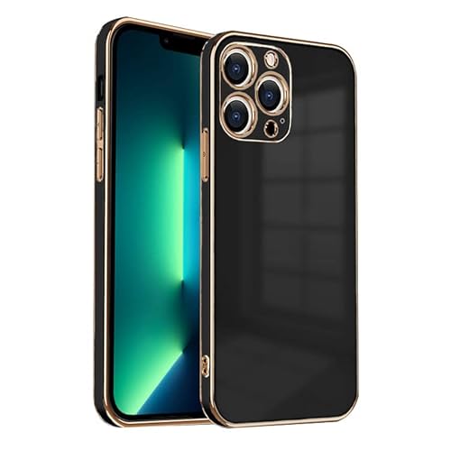 ZNX\ZENIX iPhone13 Pro ケース TPU おしゃれ バンパー型 ケース ストラップホール かわいい くすみカラー ゴールド 大人 ZX-milky2 (iPhone13 Pro (6.1), ブラック)