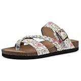 WHITE MOUNTAIN Women's Hazy Braided Signature Comfort-Molded Footbed Sandal, White/Multi Floral/Leather, 9 M