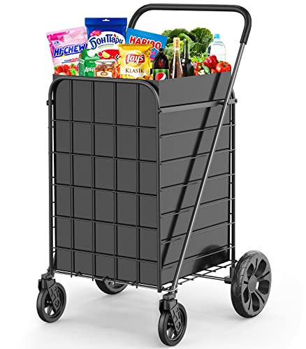 Shopping Cart For Groceries,Extra Large Grocery Cart With Waterproof Liner And 360° Swiveling Wheels Collapsible Shopping Carts, Portable Lightweight Utility Cart For Condo Laundry #TOP6