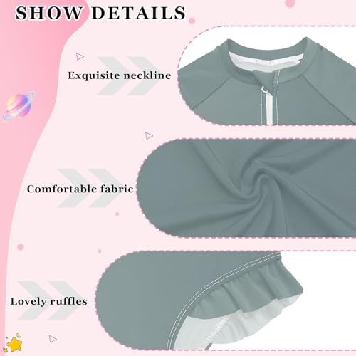 CHIFIGNO Grey Gradient One Piece Swimsuit for Girls Rash Guard Long Sleeve Zipper Swimwear 3T4