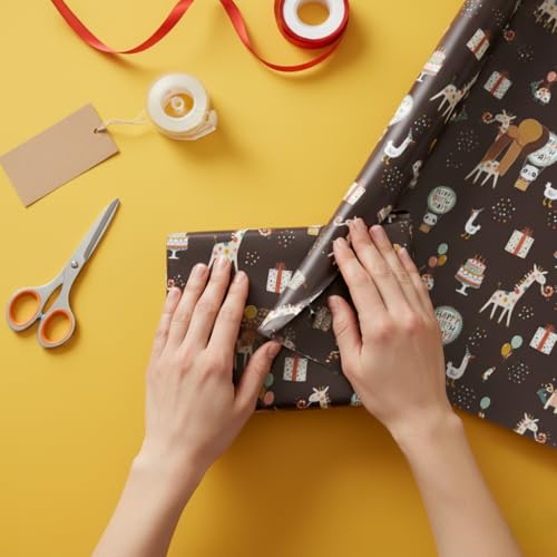 Image of QIPS | NUKKAD Printed Gift Wrapping Paper - Pack of 10 Sheets (19 inch x 29 inch) | Glossy Finish, 80 GSM Acid-Free Paper | Ideal for Birthdays, Baby Showers & Festivals (Animals & Balloons Prints)