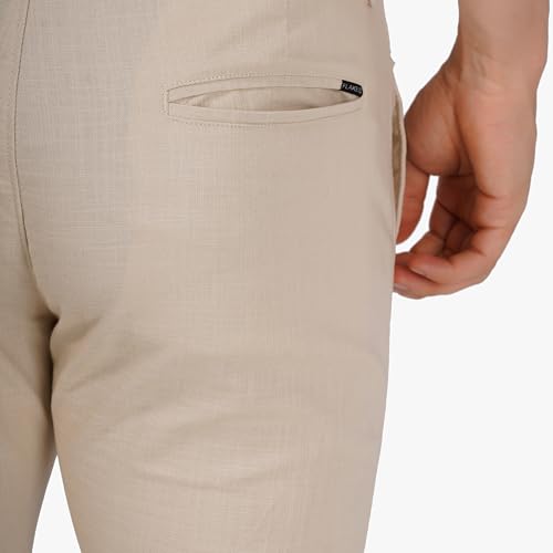 Image of Men's Regular Fit Linen Trousers | Slim Fit Lightweight Casual Pants | Stylish Dress Pants for Office or Travel | Premium Luxury Linen Trouser Pant with Breathable Comfort