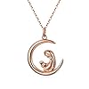 14K Gold Mom Necklace for Women, Dainty Gold Mother and Child Love up to Crescent Moon Necklace Birthday Anniversary…