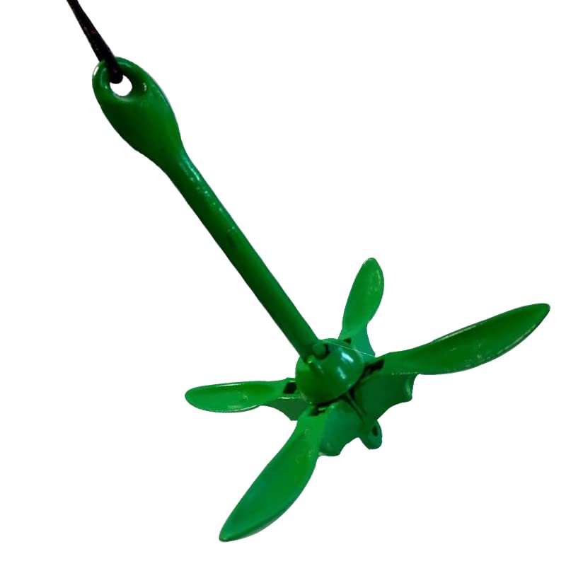 Ancre pliante en acier galvanisé avec sac de rangement - Kit de bouée portable - Système d'ancrage à grappin - Vert
