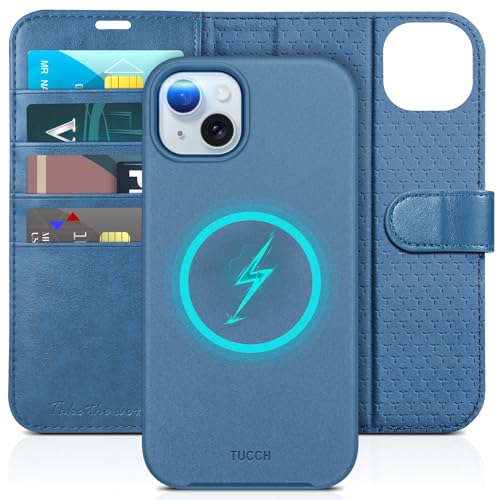 TUCCH Case for iPhone 15 Plus (6.7") 2023, Magnetic [Detachable][2-in-1]PU Leather Wallet Stand Case with[RFID Blocking][Wireless Charging][Card Slots]Shockproof Removable Protective Folio, Lake Blue