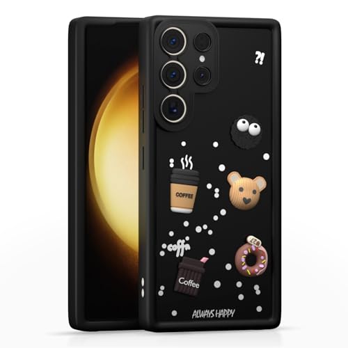 Image of Outlouders Back Cover for Samsung Galaxy S23 Ultra 5G | 3D Cartoon Cute Fun Bear | Silicone Full Body Protection Bumper Case (Black)