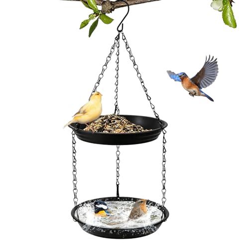 Abreuvoir à Oiseaux Suspendu, Conception 2 en 1 à Deux Niveaux, mangeoire à Oiseaux à Deux Niveaux, Convient à Une Utilisation Toute l'année dans Les...