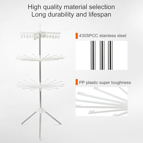 Foldable Stainless Steel Clothes Airer on Stand - 3 Tier Tripod Design with 24 Clips and 32 Supports | Retractable Towel Rail for Indoor and Outdoor Use - Image 6