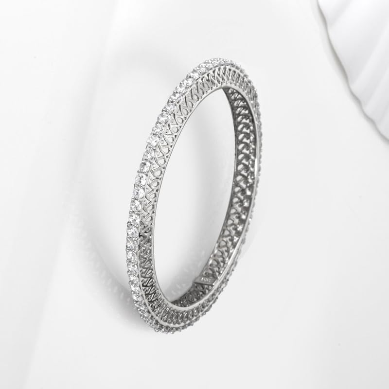 925 Silver CZ Rhodium Bangle, Gift for Mother