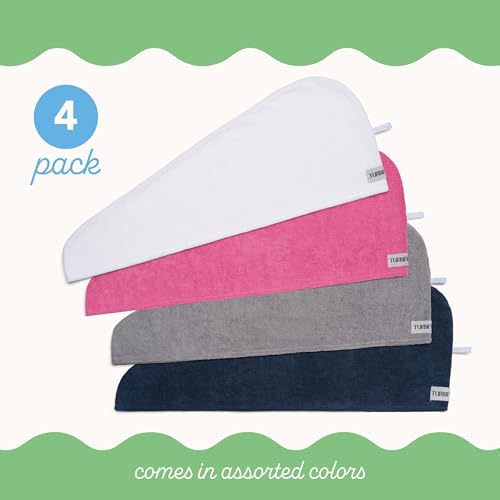 Image of Turbie Twist 4-Pack Microfiber Hair Towel for Beauty, Travel, Gifting - Hair Wrap Turban for Straight, Wavy & Curly Hair - Premium Personal Care - Pink, Blue, Grey & White