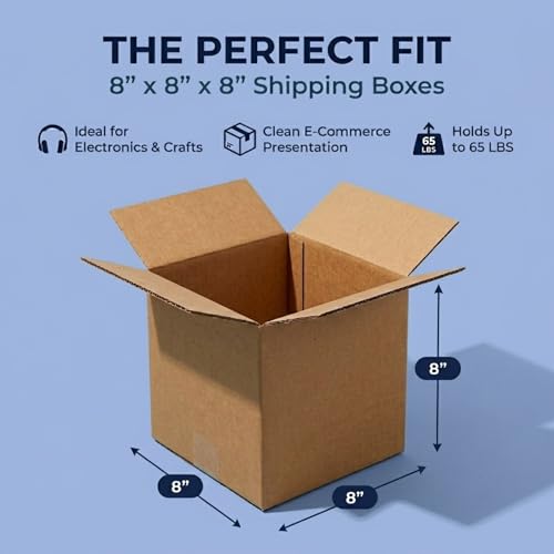 Image of BOX USA Cube Shipping Boxes 8 inchL x 8 inchW x 8 inchH (25-Pack) - Small Corrugated Cardboard Packaging Boxes for Shipping, Packing, Moving, and Storage at Home, Office, or Business