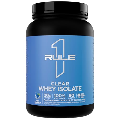 Rule 1 Clear Whey Isolate - 20g All-whey Isolate Protein, Over 9g EAAs, 300mg of Electrolyte Minerals, 90 Calories, Light, Crisp, and Refreshing Taste (27 Servings, Blue Raspberry)