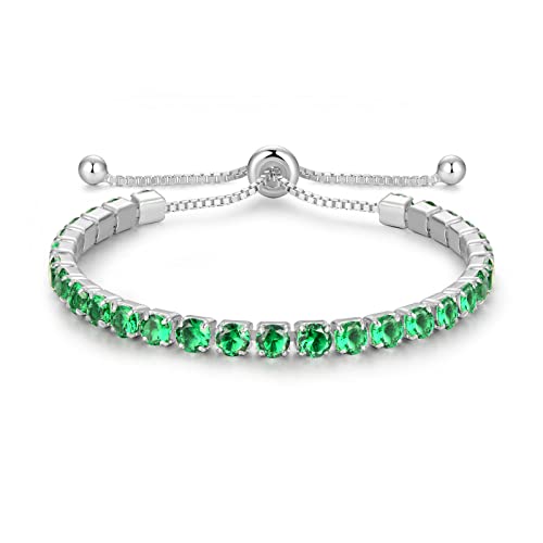 Cranmadia Sterling Silver May Birthstone Emerald Tennis Bracelets For Women Tennis Bolo Bracelet For Women Fashion Jewelry Birthday Gifts For Women Teen Girls Mom Wife Daughter Lady Her #TOP30