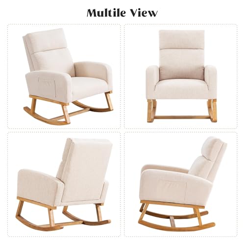 Image of HCHAIRH Rocking Chair Nursery, Nursing Rocker Chairs with High Backrest, Modern Glider Rocking Chair for Mom Nursery, Living Room, Bedroom, Beige
