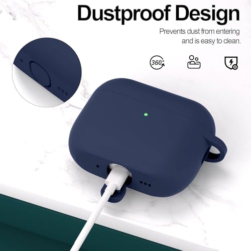 Image of New Soft Silicone Case Compatible with Apple AirPods Pro 3 Generation (2025) Protective Silicone 360 Full Protection Dust-Proof Shockproof Case Cover with Hook (Cover Only) (Midnight Blue)