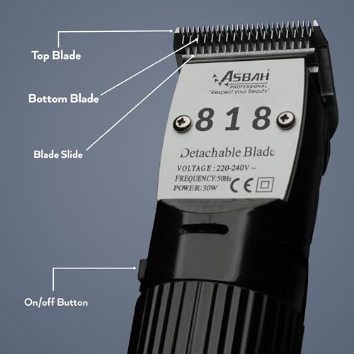 Image of ASBAH Professional 818 Clipper | Corded Hair Trimmer for Men | 8 Guide Combs | Heavy Duty Motor | 1 Year Warranty + Lifetime Repair & Service | Salon & Home Use