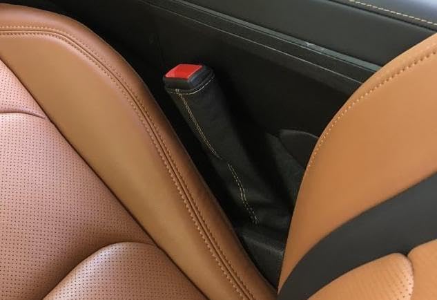 RedlineGoods Seatbelt Covers Compatible with Chevrolet Camaro 2016-24. Tailor Made - not Universal. Genuine top-Grade Italian Black Perforated Leather with Red Thread