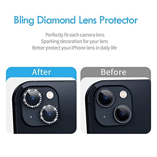 Image of inchCamera Lens Protector Ring Compatible with iPhone 13 / iPhone 13 Mini, Luxury Diamond Design Camera Lens Protection Cover, Anti-Scratch, Anti-Fingerprint, Durable Metal Ring Guard for Stylish Lens Protection inchBlack