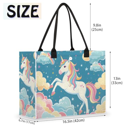 Rainbow Unicorn Stars Tote Bag for Women Large Beach Bag Reusable Tote Bags for Work Travel Beach Shopping2