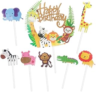 15PCS Animal Birthday Cake Toppers Decorations, Animal Birthday Cupcake Toppers for Birthday Decorations, Happy Birthday Cake Toppers for Kids Boy Girl 1st 2nd 3rd 4th Birthday Party Y4-DWDGZS