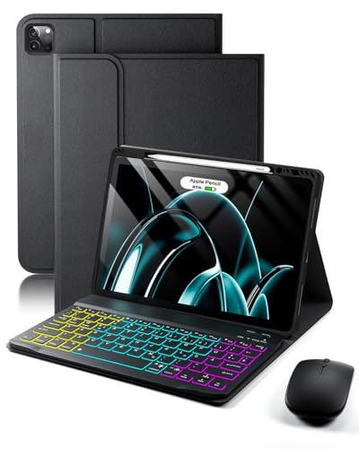 für iPad Air 13 Zoll (M4-2026 M3-2025 M2-2024) und iPad Pro 12 9 Zoll (6 5 4 3 Generation) Hülle mit Kabelloses Bluetooth Deutsch (QWERTZ) Beleuchtete Farbige Tastatur und Maus Backlit Keyboard Case