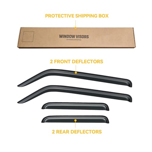 Image of Window Visor for 2003-2011 Honda Element, Rain Guards Shields Vent Deflector Shade Wind Dark Smoke 2004 2005 2006 2007 2008 2009 2010 04 05 06 07 08 09 10, Tape-On, 4PCS