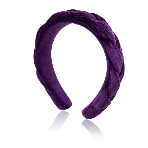 Dresyu Braided Headbands Velvet Headband for Women Soft Twisted Hair Hoop Non-Slip Wide Padded Hairband for Makeup, Washing Face, Daily Wear