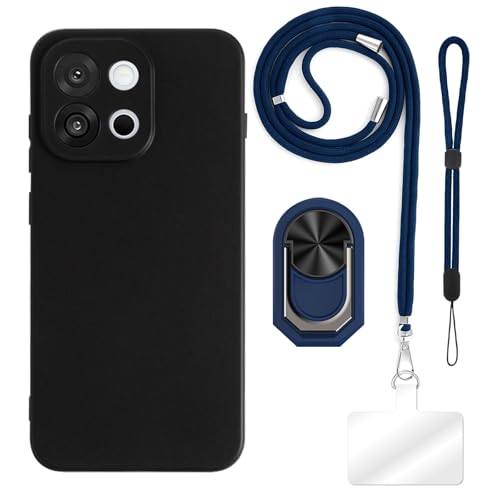 ESCAMOT 4 in 1 Custodia Compatibile con Oneplus 13S 5G con Lanyard Cinturino da Polso e Anello Cover Anti-Caduta Kit da Viaggio Sicuro set blu