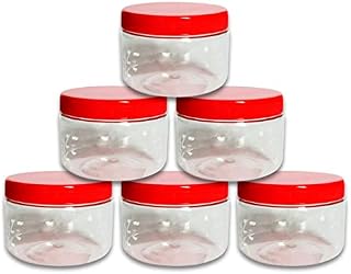 AFSUK 6 x 200ml Plastic Storage Jar With Screw Top Lids Red Airtight Food Storage Containers BPA Free For Kitchen, Herb, Spices, Sweets Clear Round Canister pots