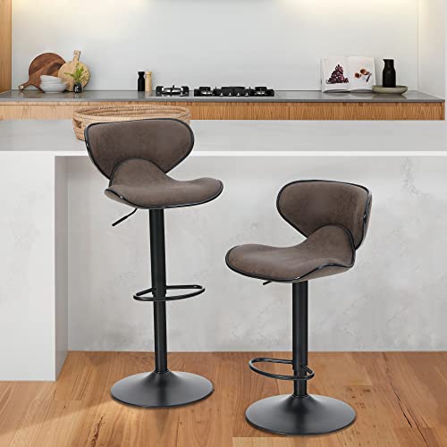 Hera's Palace Pu Leather Adjustable Swivel Bar Stools Set Of 2, Counter Height Swivel Stool With Footrest And Back, Comfortable & Stable, Modern Bar Chairs For Bar, Cafe, Kitchen #TOP6